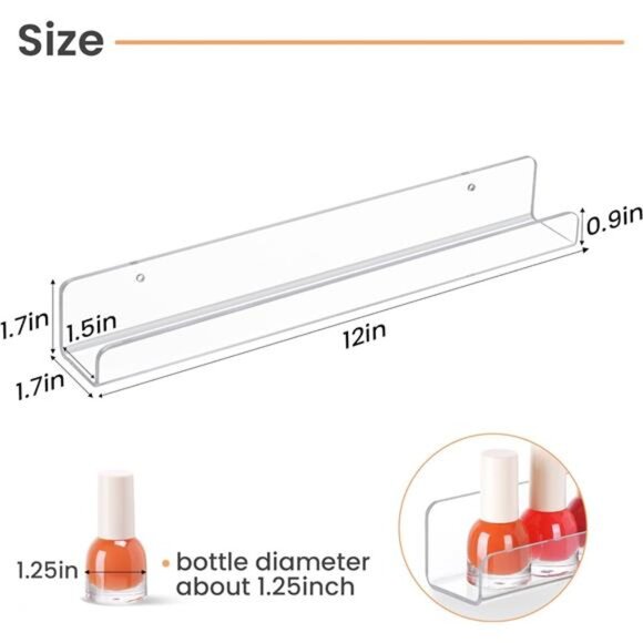 6 Pack Clear Acrylic Shelves, 12" Nursery Bookshelves, Small Floating Bookshelf - Picture 3 of 8